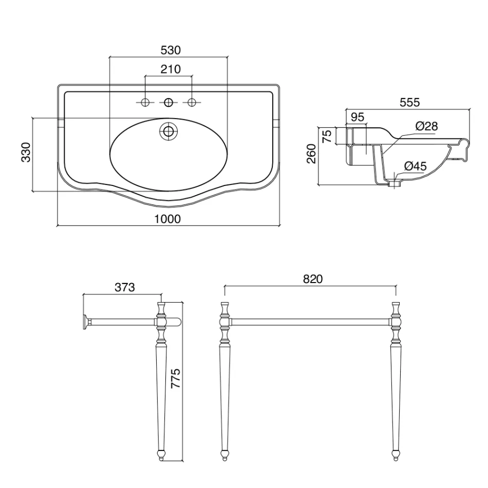 Lavabo console avec double vasque en céramique, Made in Italy Vintage - Paulina Viadurini