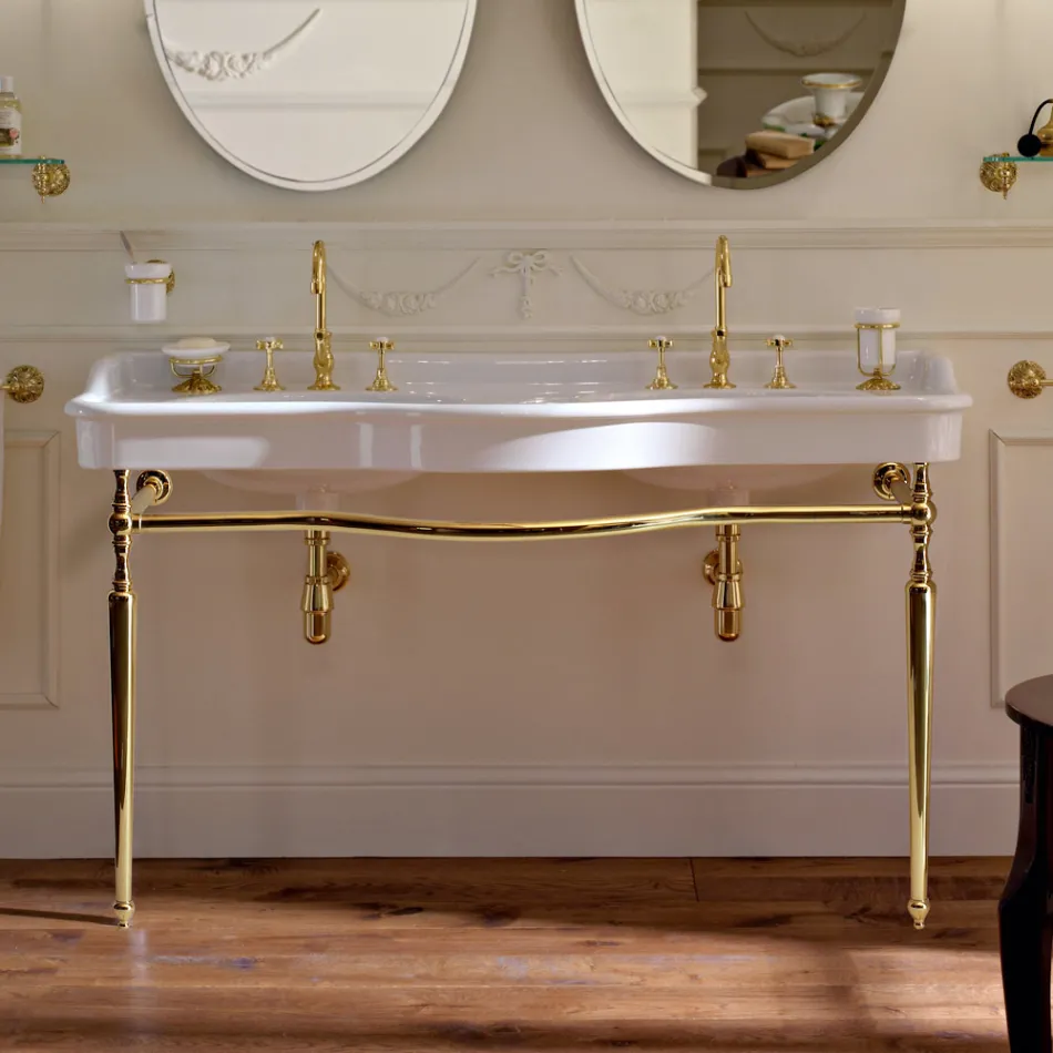 Lavabo console avec double vasque en céramique, Made in Italy Vintage - Paulina Viadurini
