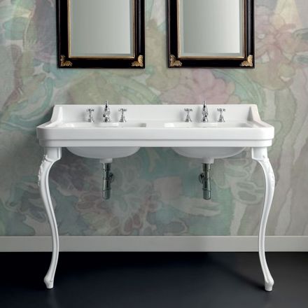 Lavabo console en céramique blanche avec double vasque Made in Italy - Wollie Viadurini