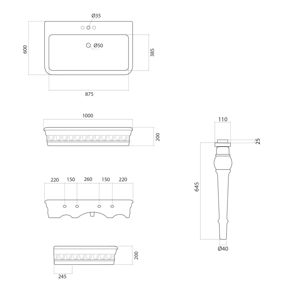 Lavabo console en céramique blanche Made in Italy Design classique - Areta Viadurini