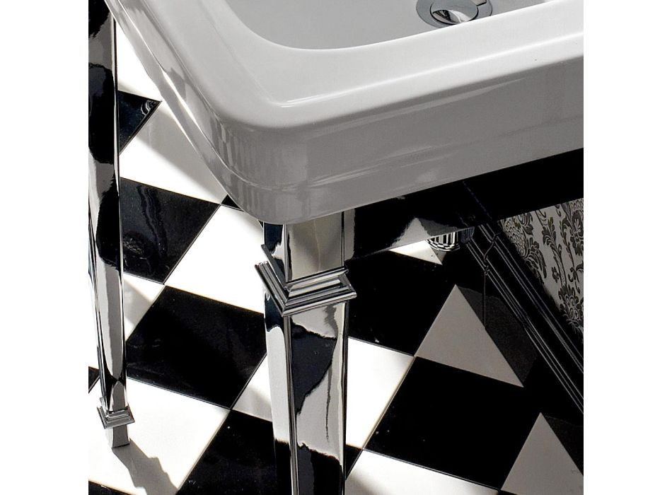 Console de lavabo 65 cm en céramique avec pieds en métal, style vintage - Marwa Viadurini