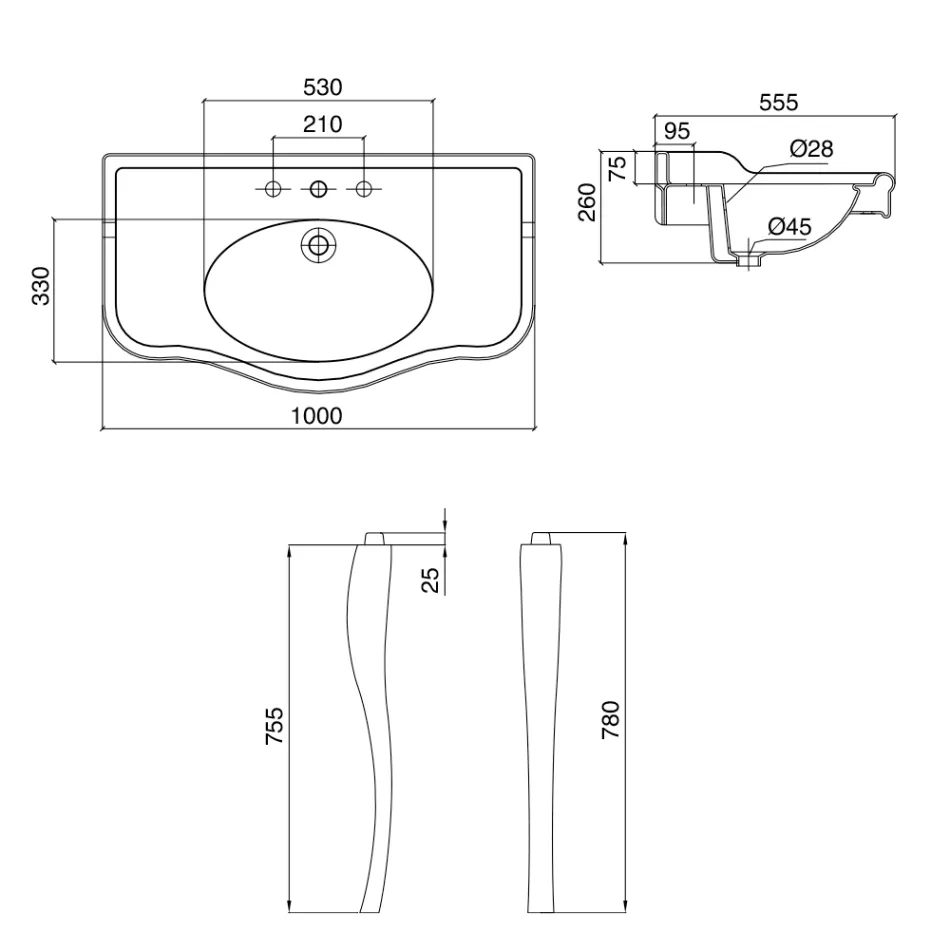 Lavabo console vintage avec double vasque et pieds en céramique fabriqué en Italie - Paulina Viadurini