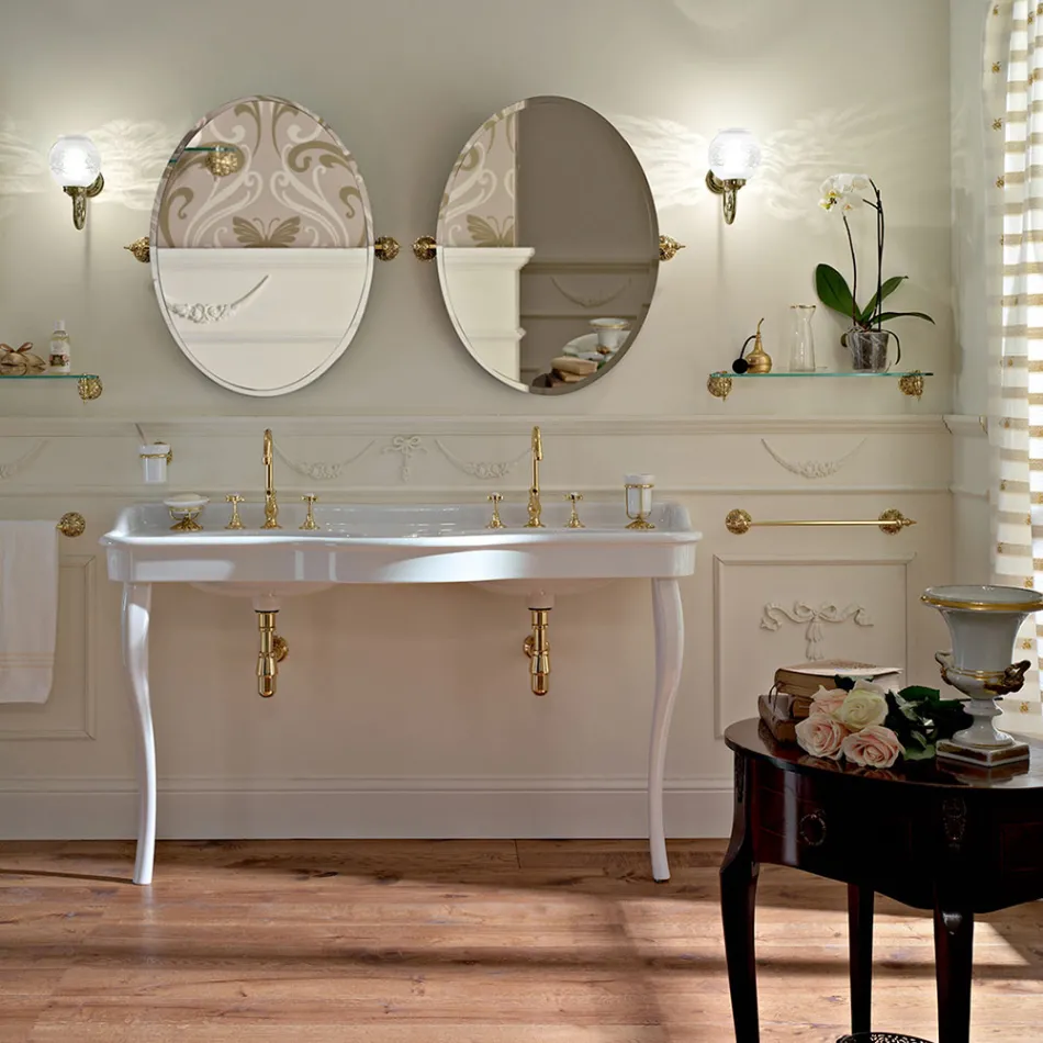 Lavabo console vintage avec double vasque et pieds en céramique fabriqué en Italie - Paulina Viadurini