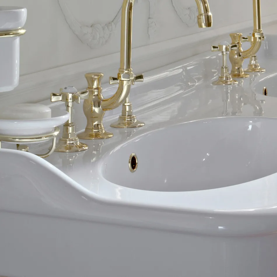 Lavabo console vintage avec double vasque et pieds en céramique fabriqué en Italie - Paulina Viadurini