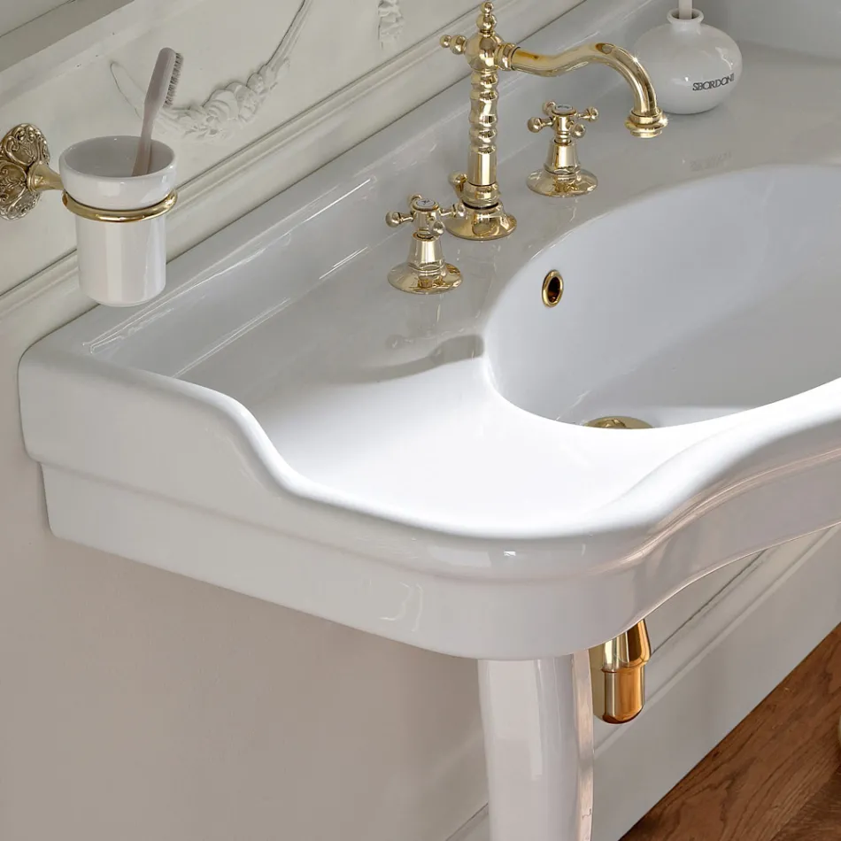 Lavabo console vintage avec double vasque et pieds en céramique fabriqué en Italie - Paulina Viadurini