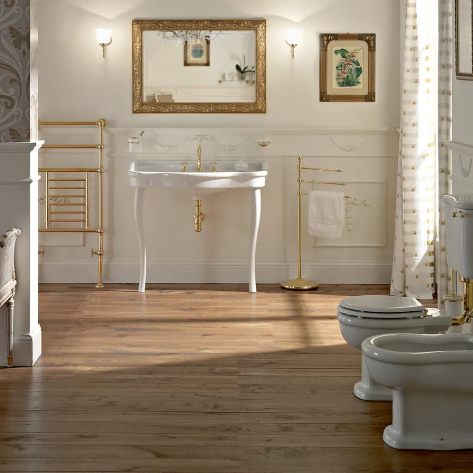 Lavabo console vintage avec double vasque et pieds en céramique fabriqué en Italie - Paulina Viadurini