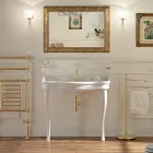 Lavabo console vintage avec double vasque et pieds en céramique fabriqué en Italie - Paulina Viadurini