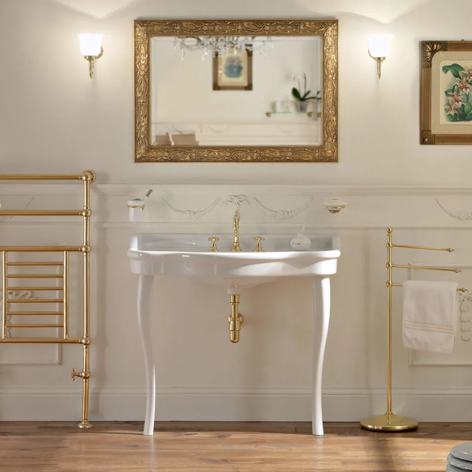 Lavabo console vintage avec double vasque et pieds en céramique fabriqué en Italie - Paulina Viadurini