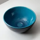 Évier de comptoir en argile Raku avec finition cristalline bleu persan - Fresco Viadurini