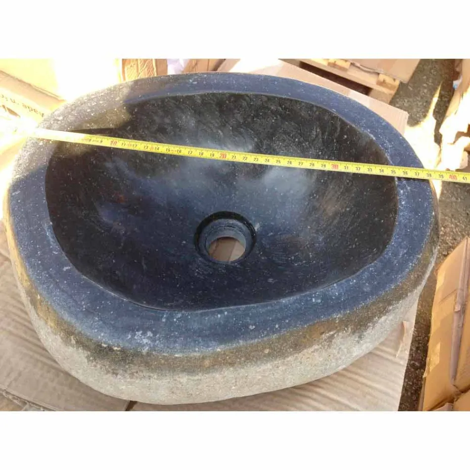 Lavabo à poser Artisan en pierre naturelle de rivière moderne - Aurea Viadurini