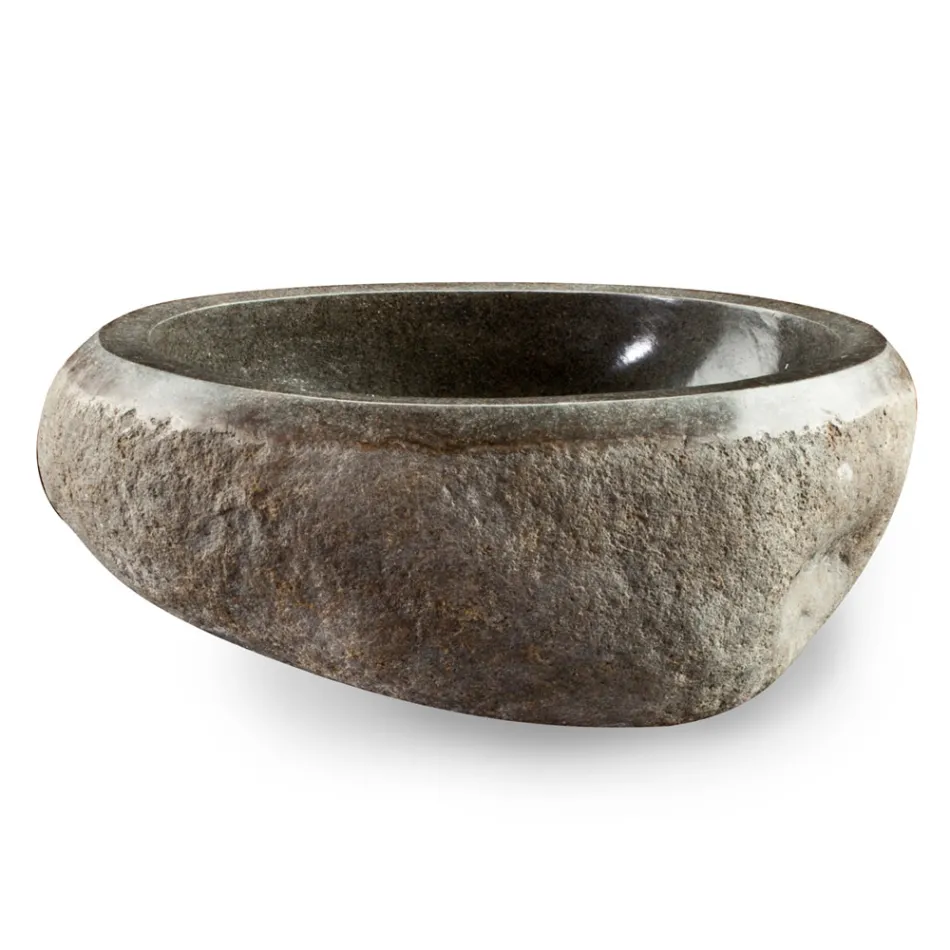 Lavabo à poser Artisan en pierre naturelle de rivière moderne - Aurea Viadurini