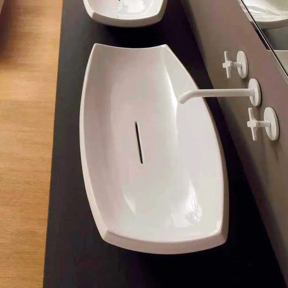 Lavabo en céramique blanche avec un design moderne fabriqué en Italie Laura Viadurini