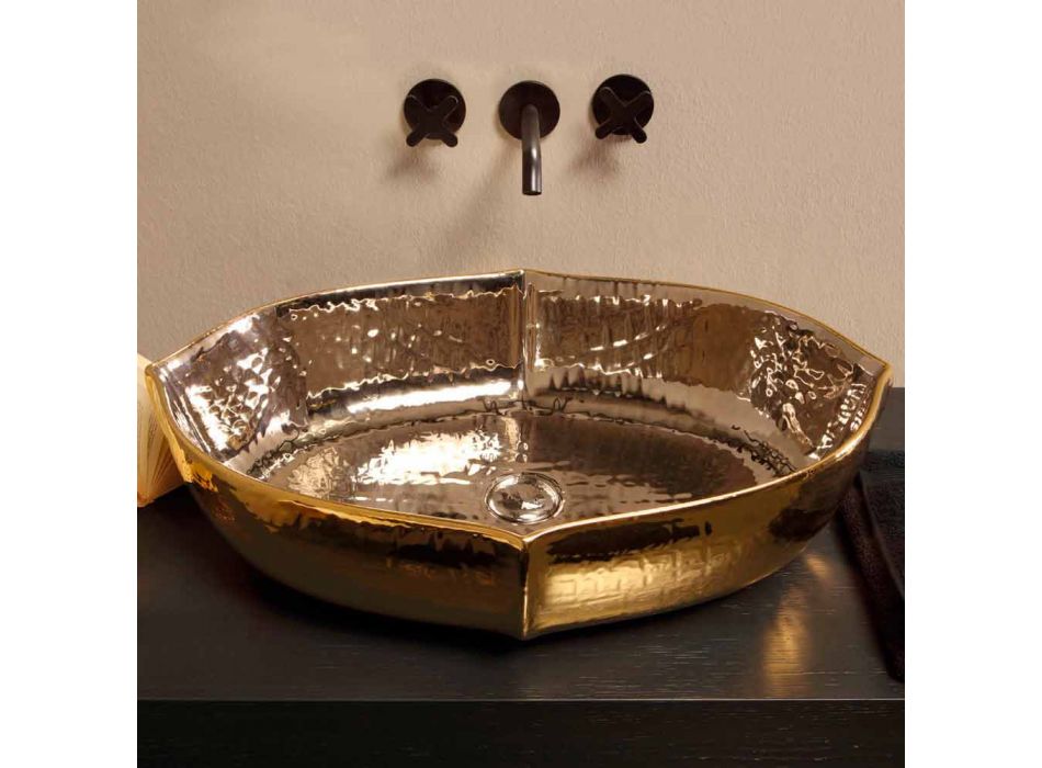 Lavabo de comptoir en céramique et or fabriqué en Italie Oscar design Viadurini