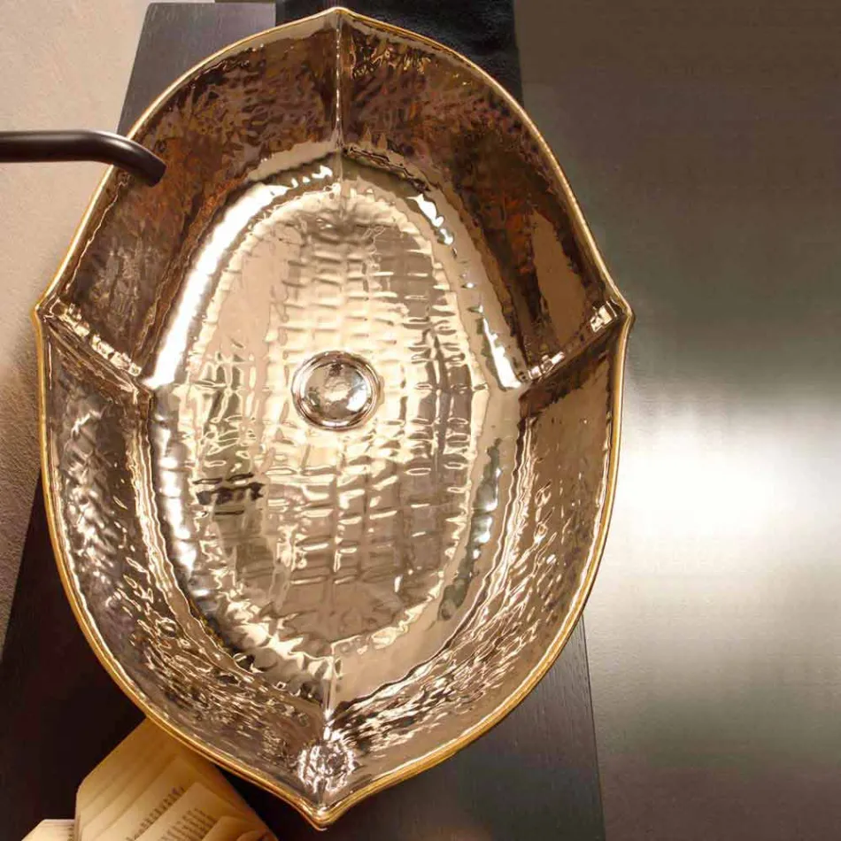 Lavabo de comptoir en céramique et or fabriqué en Italie Oscar design Viadurini