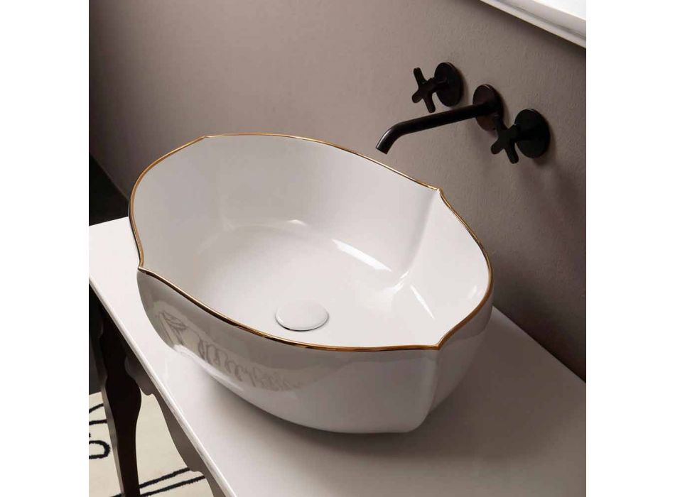 Vasque à poser en céramique blanche avec comptoir en Italie Oscar Viadurini