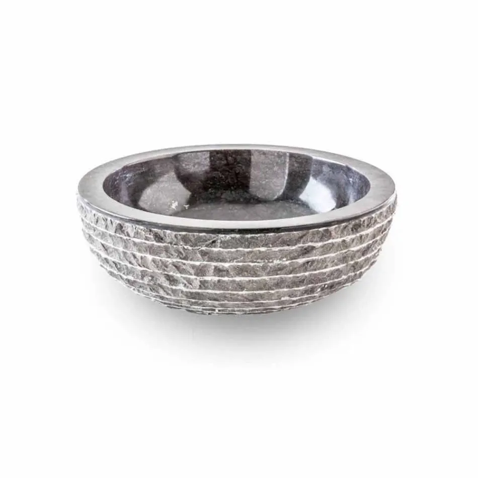 Lavabo à poser rond design en marbre noir travaillé à la main - Lin Viadurini