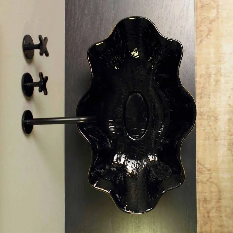 Vasque à poser en céramique noire et dorée, fabriquée en Italie Cubo Viadurini