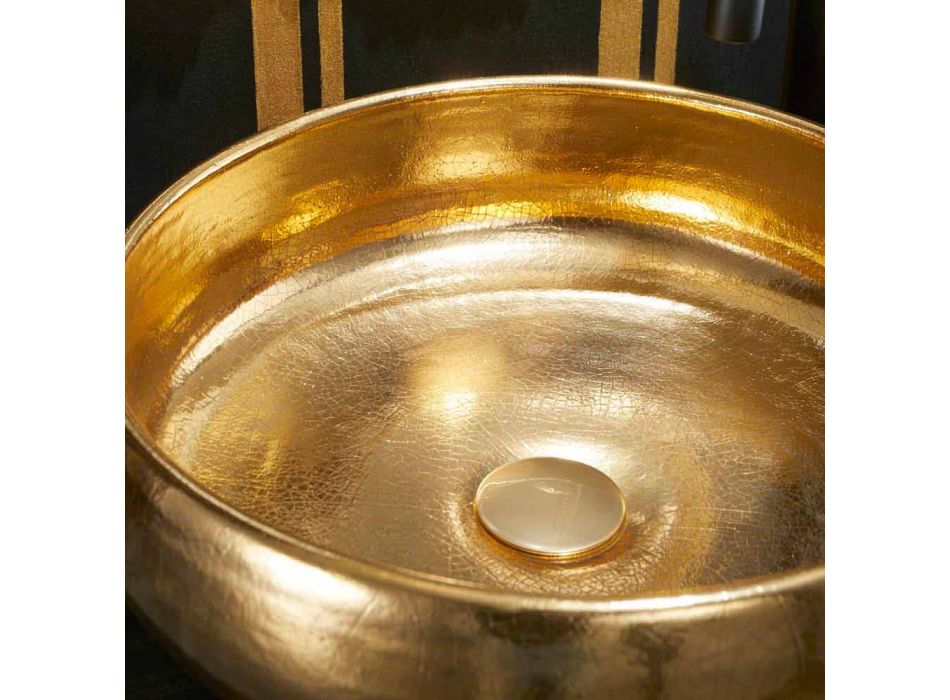 Lavabo à poser design en raku doré fabriqué en Italie, Ramon Viadurini