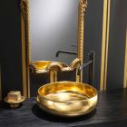 Lavabo à poser design en raku doré fabriqué en Italie, Ramon Viadurini