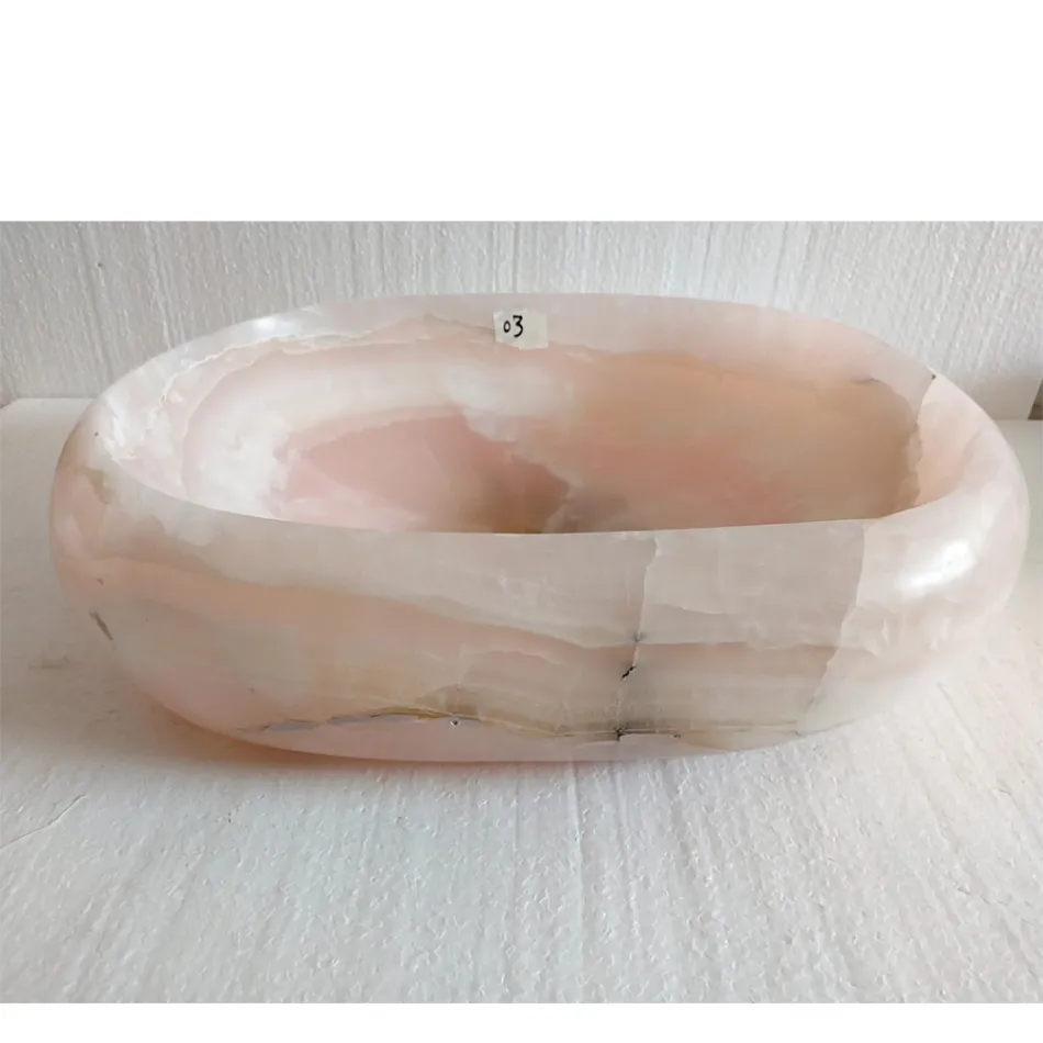 Lavabo à poser de design en pierre onyx rose Baffo, pièce unique Viadurini