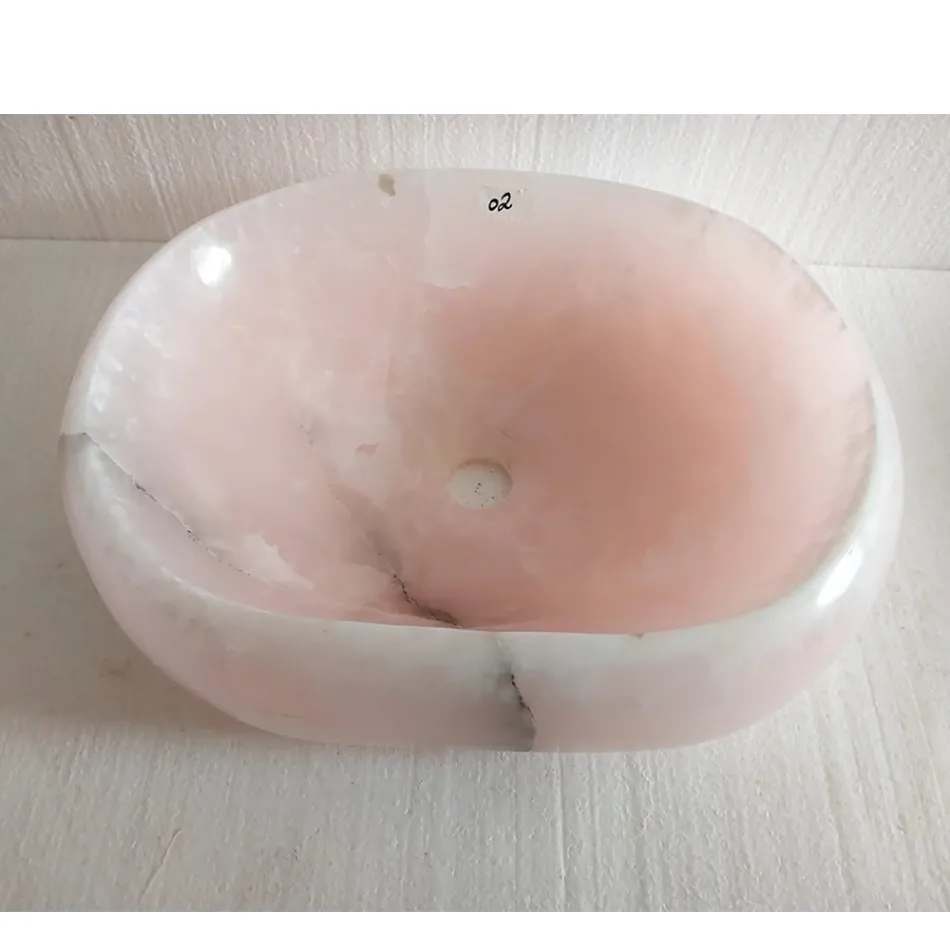 Lavabo à poser de design en pierre onyx rose Baffo, pièce unique Viadurini