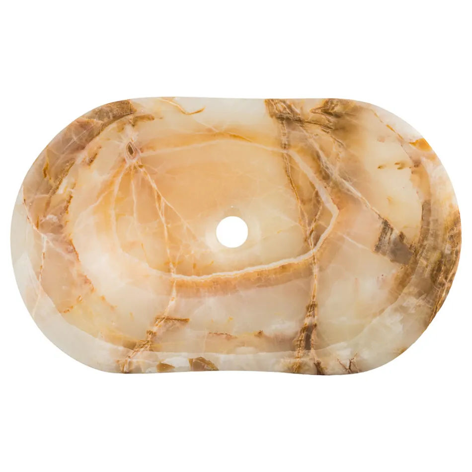 Lavabo à poser design en pierre d'onyx de Lana, fait à la main Viadurini