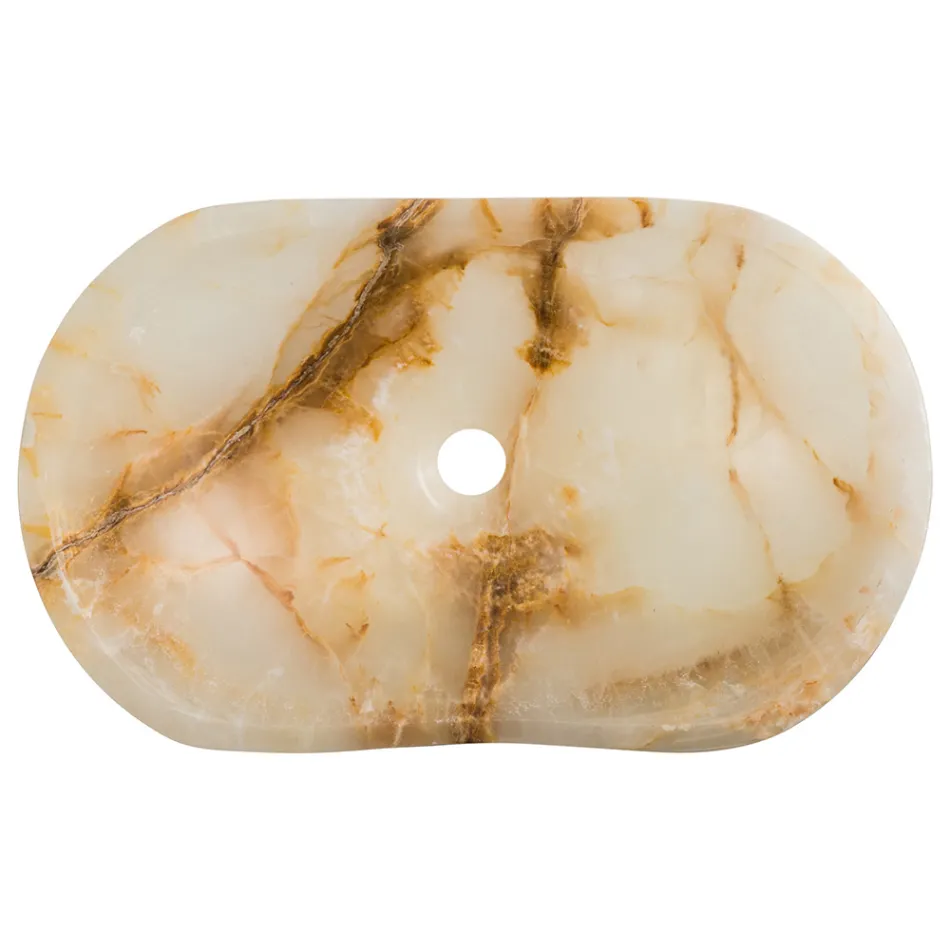 Lavabo à poser design en pierre d'onyx de Lana, fait à la main Viadurini