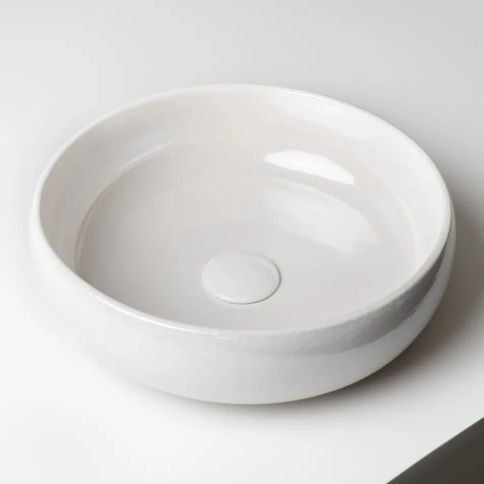 Évier de comptoir en argile Raku avec lustre craquelé métallique - Prisma Viadurini