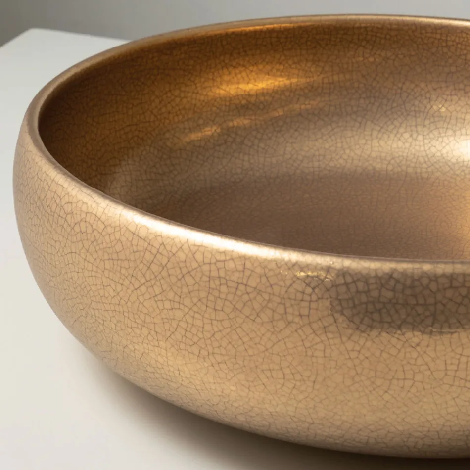 Évier de comptoir en argile raku métallisée tournée à la main - Prisma Viadurini