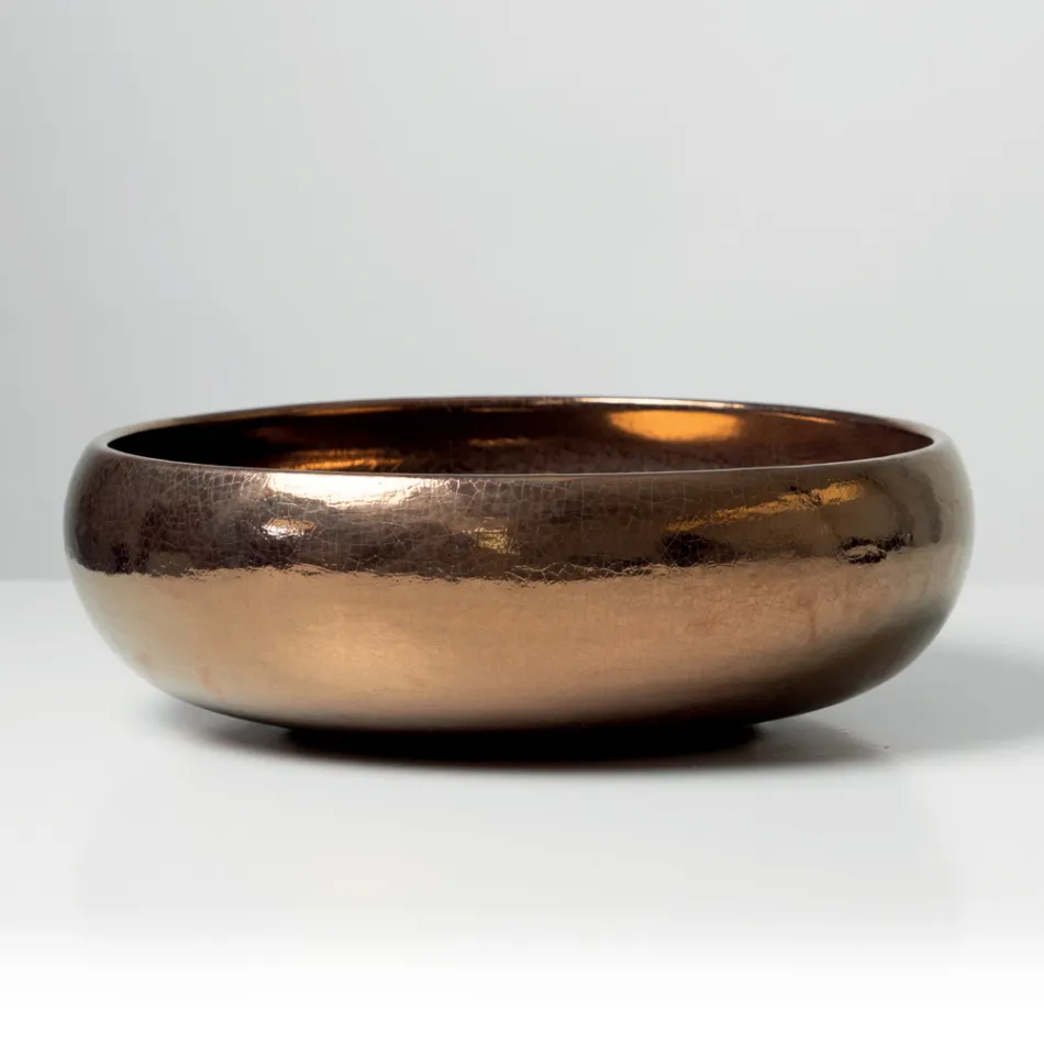 Évier de comptoir en argile Raku métallisée tournée à la main - Prisma Viadurini