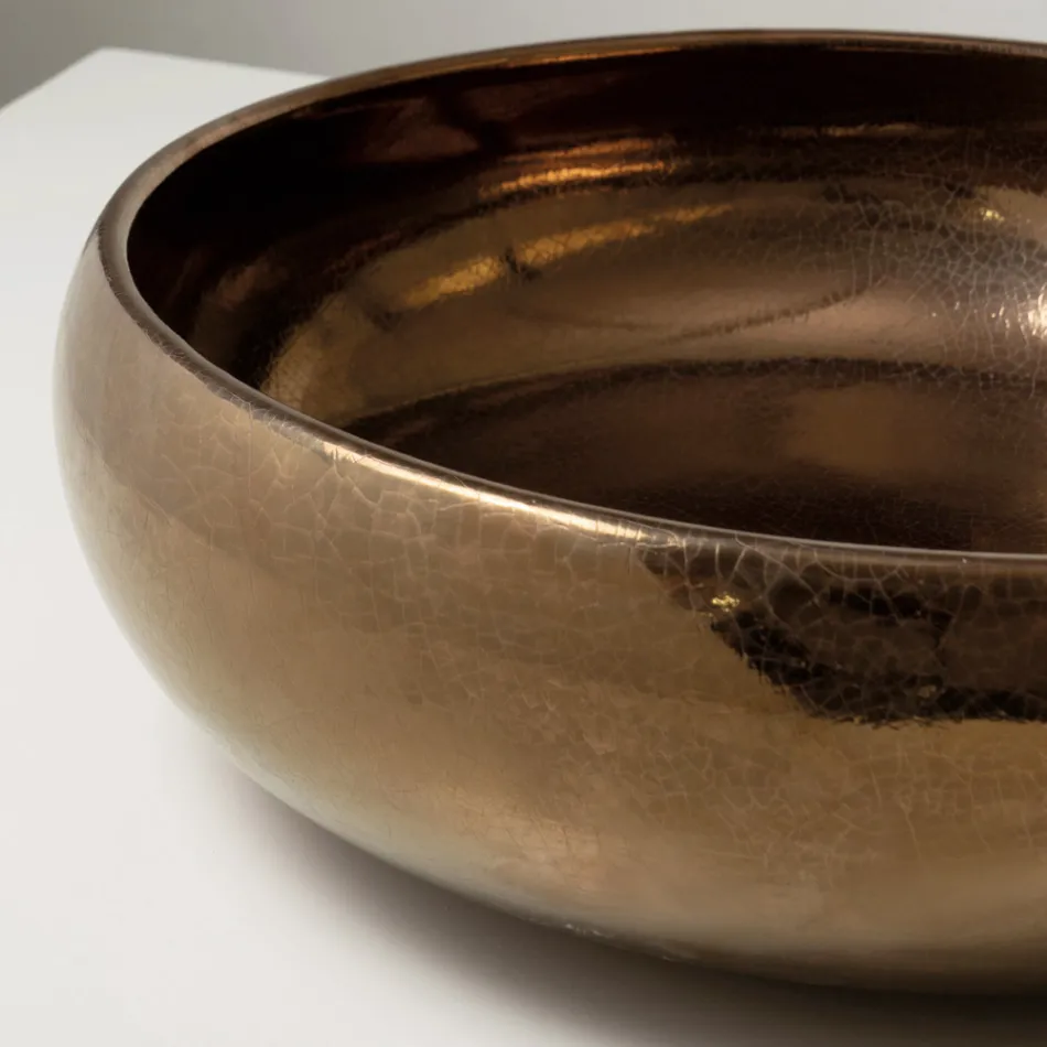 Évier de comptoir en argile raku métallisée tournée à la main - Prisma Viadurini
