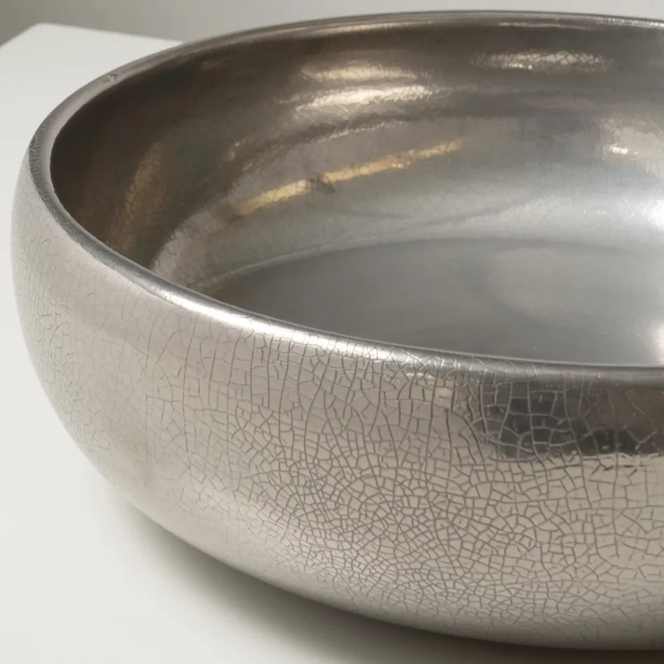 Évier de comptoir en argile Raku métallisée tournée à la main - Prisma Viadurini