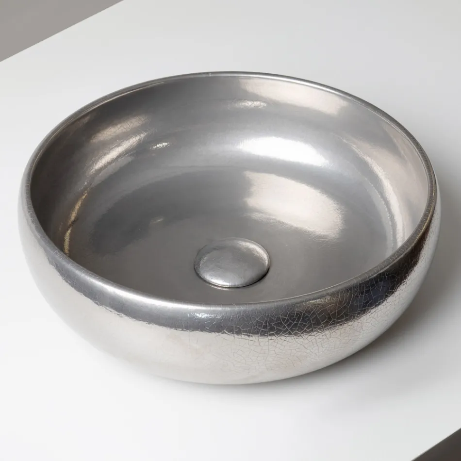 Évier de comptoir en argile Raku métallisée tournée à la main - Prisma Viadurini