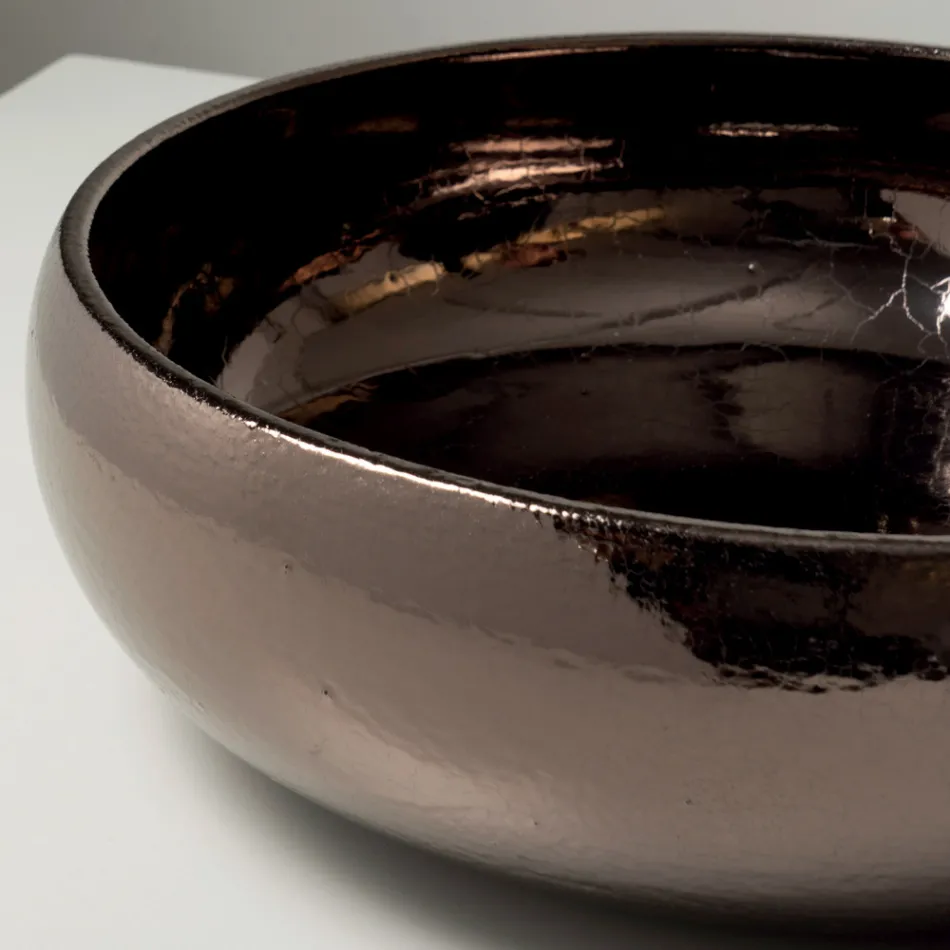 Évier de comptoir en argile Raku métallisée tournée à la main - Prisma Viadurini