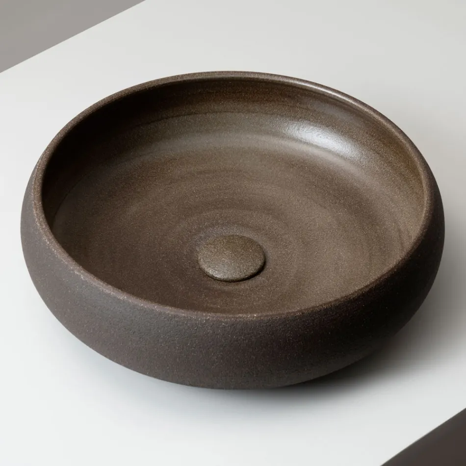 Évier de comptoir en argile réfractaire foncée ou ocre - Prisma Viadurini