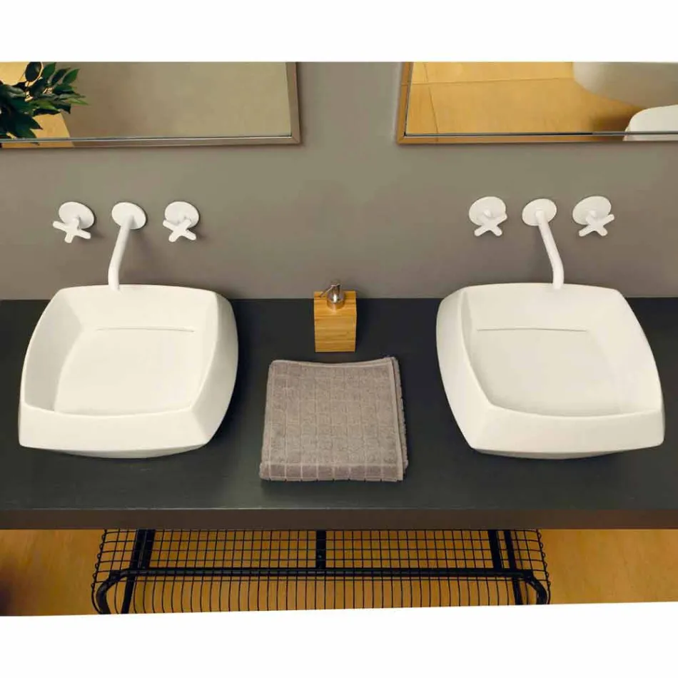 Vasque à poser en céramique blanche fabriquée en Italie Simon Viadurini