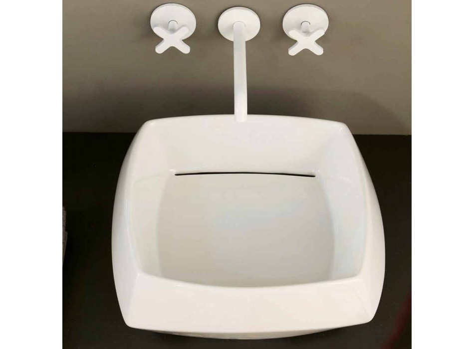 Vasque à poser en céramique blanche fabriquée en Italie Simon Viadurini