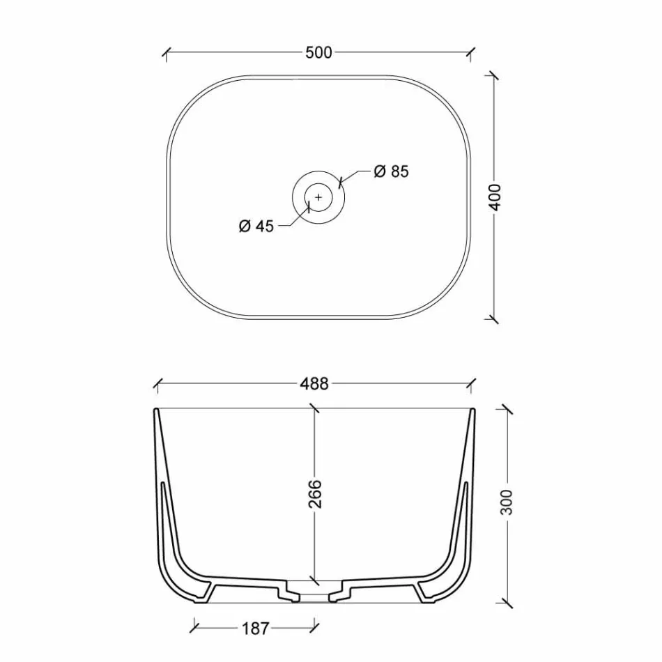 Vasque à poser en céramique de style contemporain Star Rectangular 50x40cm Viadurini