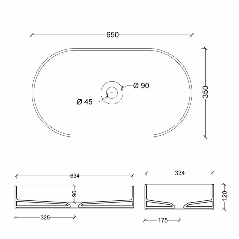 Lavabo en céramique design moderne Sun made Italy 65x35 cm Viadurini
