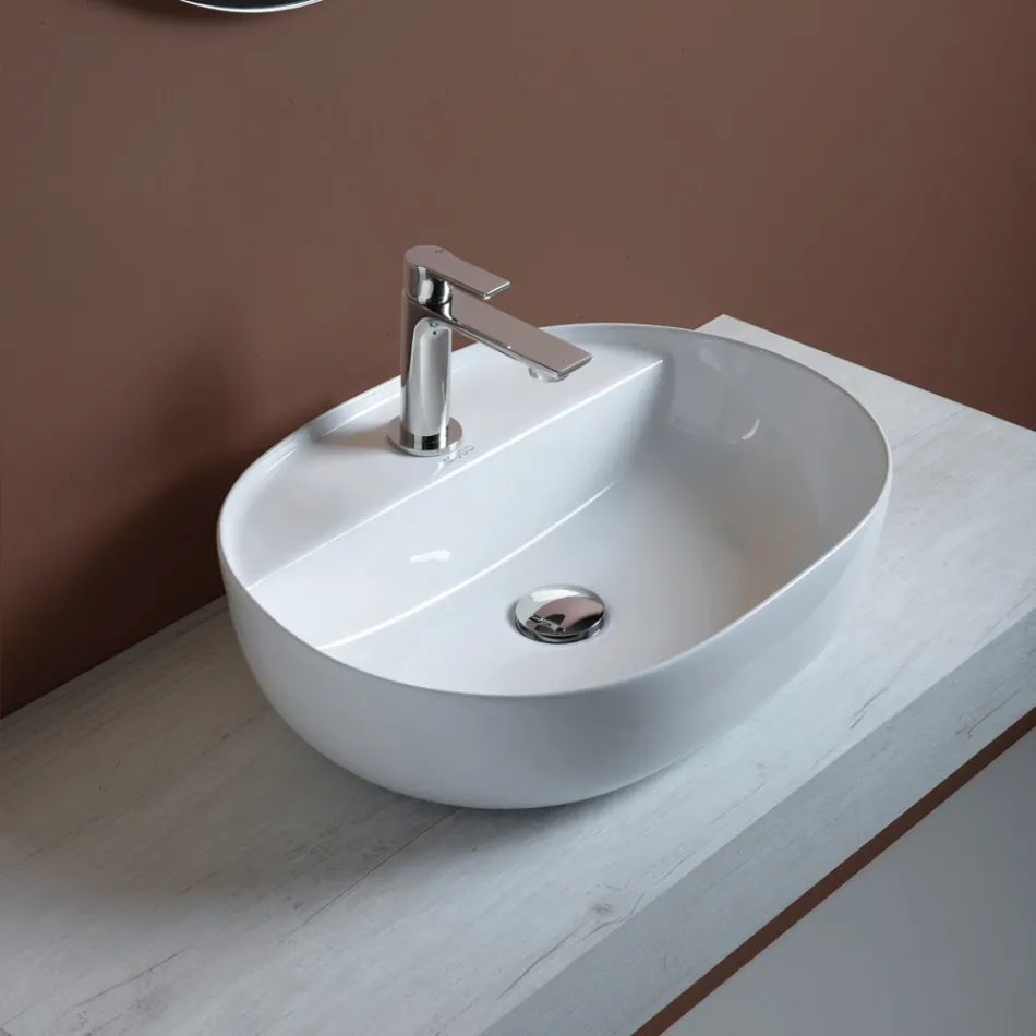 Évier de comptoir en céramique avec robinetterie au design moderne - Papavero Viadurini
