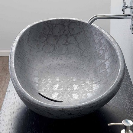 Lavabo à poser en céramique imprimée de noix de coco grise fabriqué en Italie brillant Viadurini
