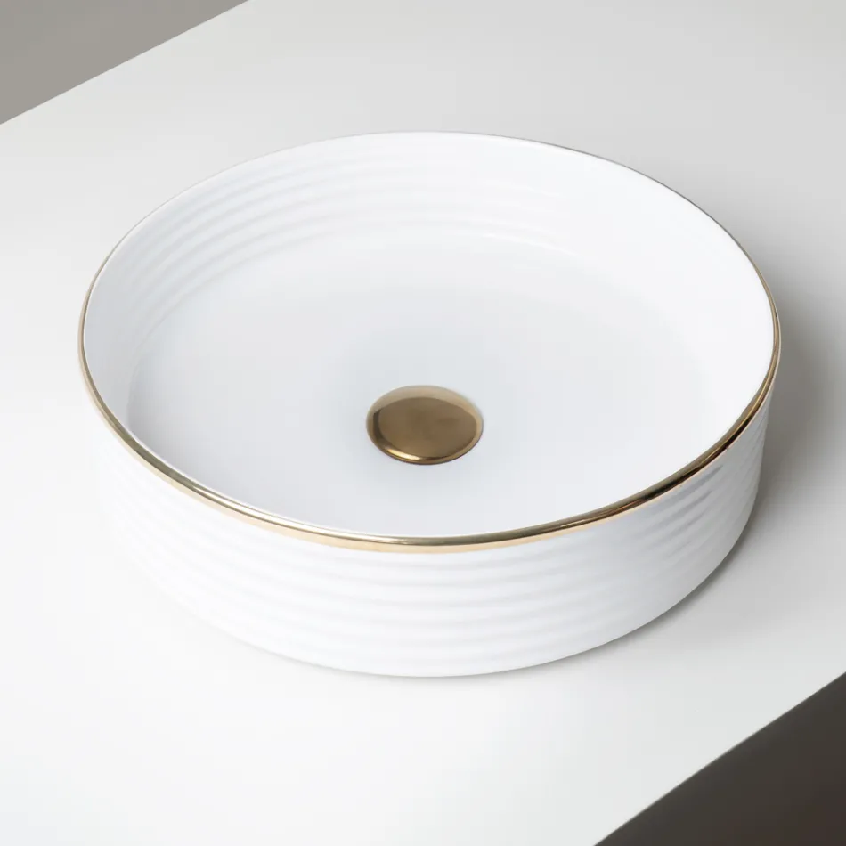 Évier à poser en grès cérame avec bordure émaillée - Vibration Viadurini