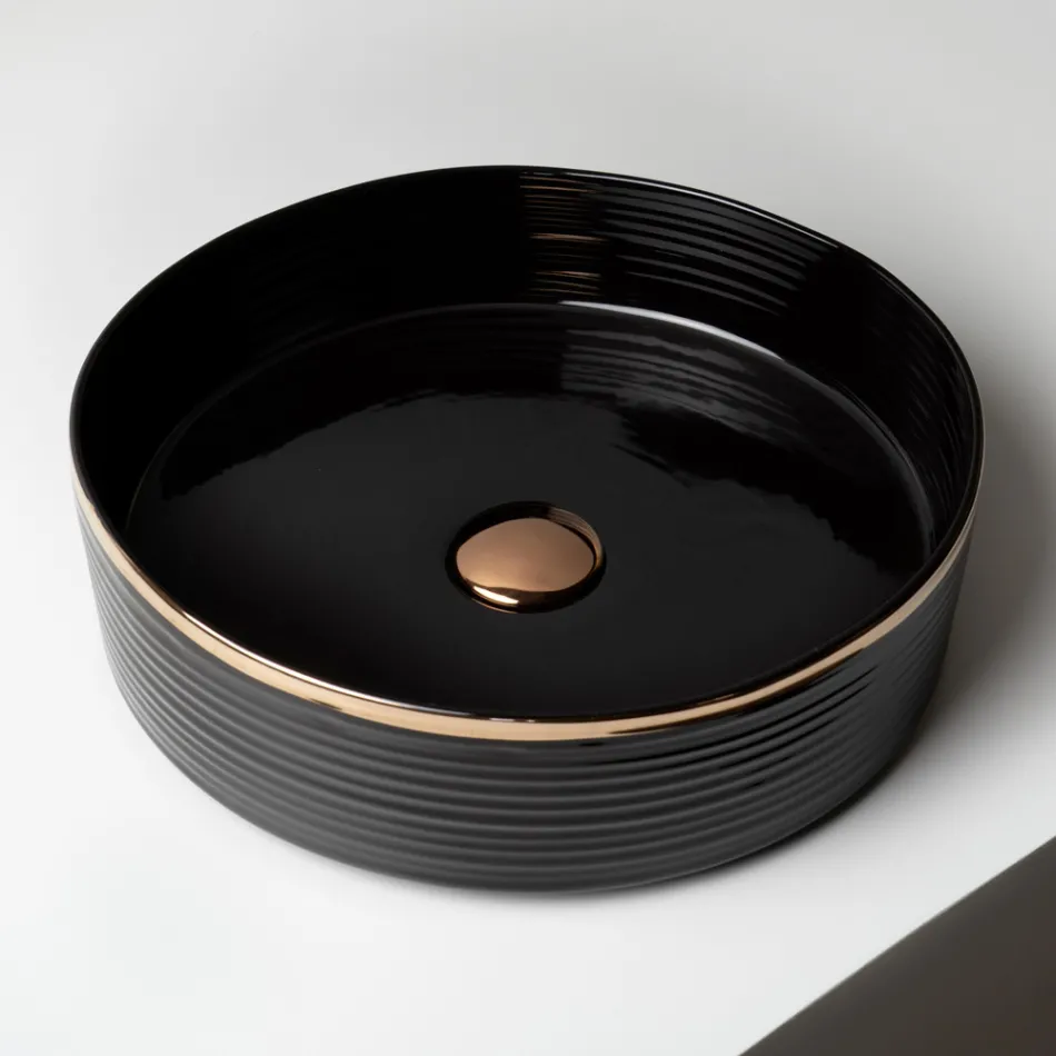 Évier à poser en grès cérame avec bordure émaillée - Vibration Viadurini