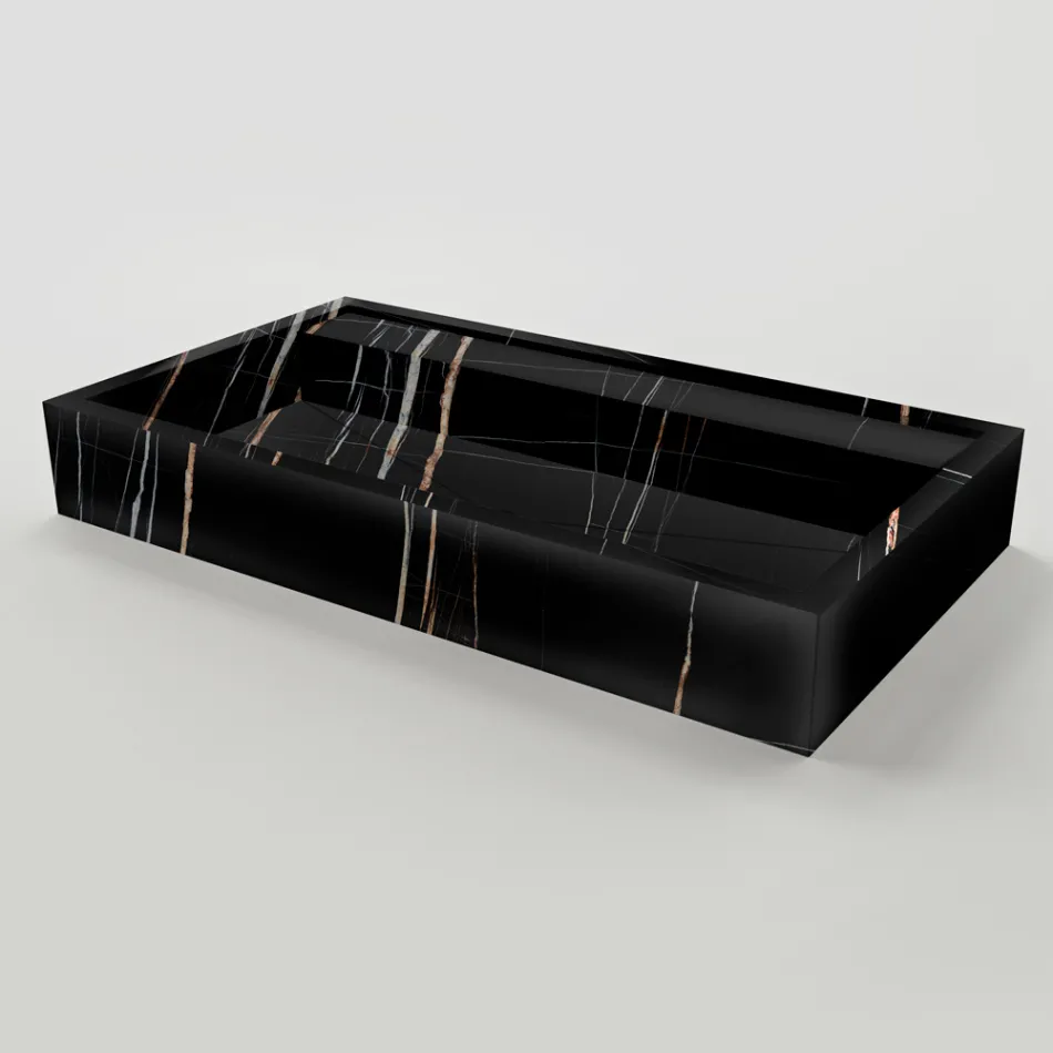 Lavabo à poser en grès cérame effet marbre, fabriqué en Italie - Cervia Viadurini