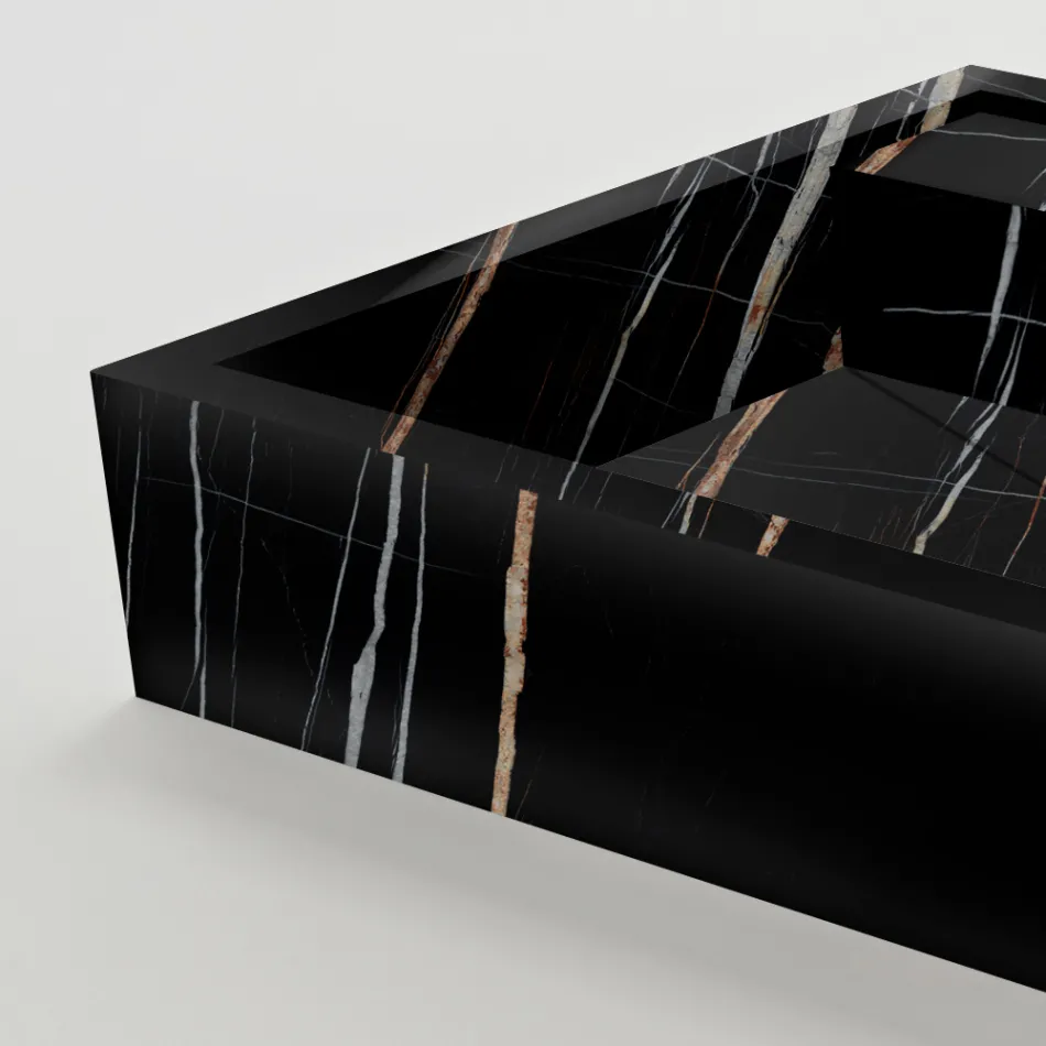 Lavabo à poser en grès cérame effet marbre, fabriqué en Italie - Cervia Viadurini