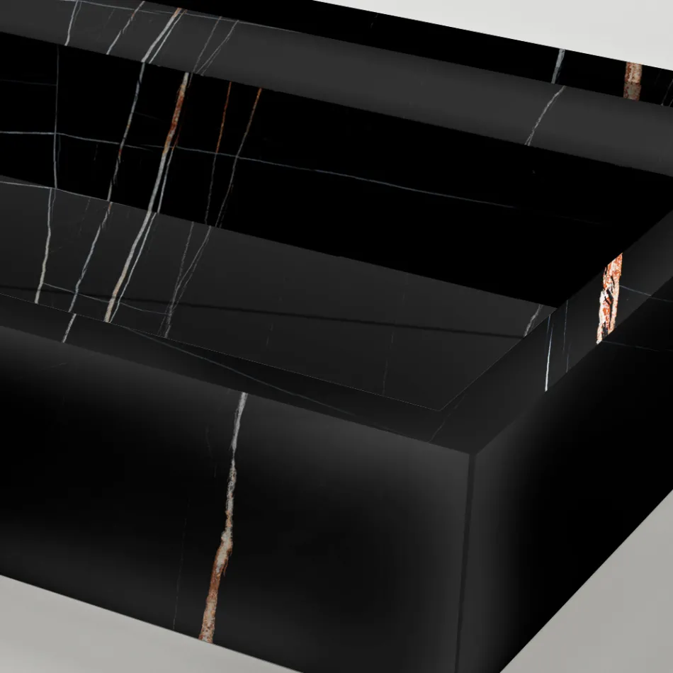 Lavabo à poser en grès cérame effet marbre, fabriqué en Italie - Cervia Viadurini