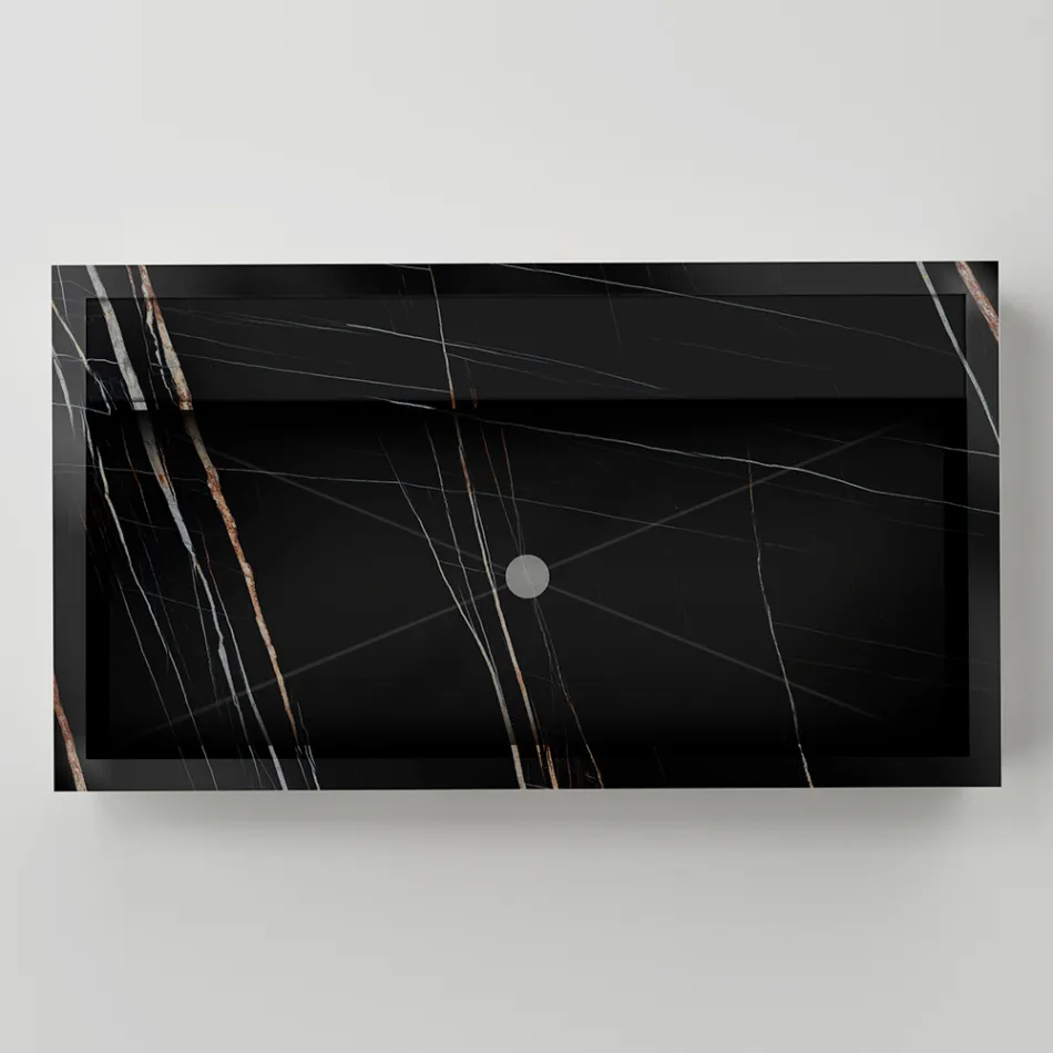 Lavabo à poser en grès cérame effet marbre, fabriqué en Italie - Cervia Viadurini