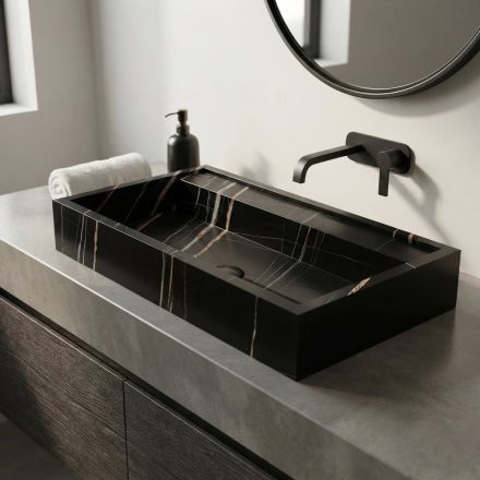 Lavabo à poser en grès cérame effet marbre, fabriqué en Italie - Cervia Viadurini