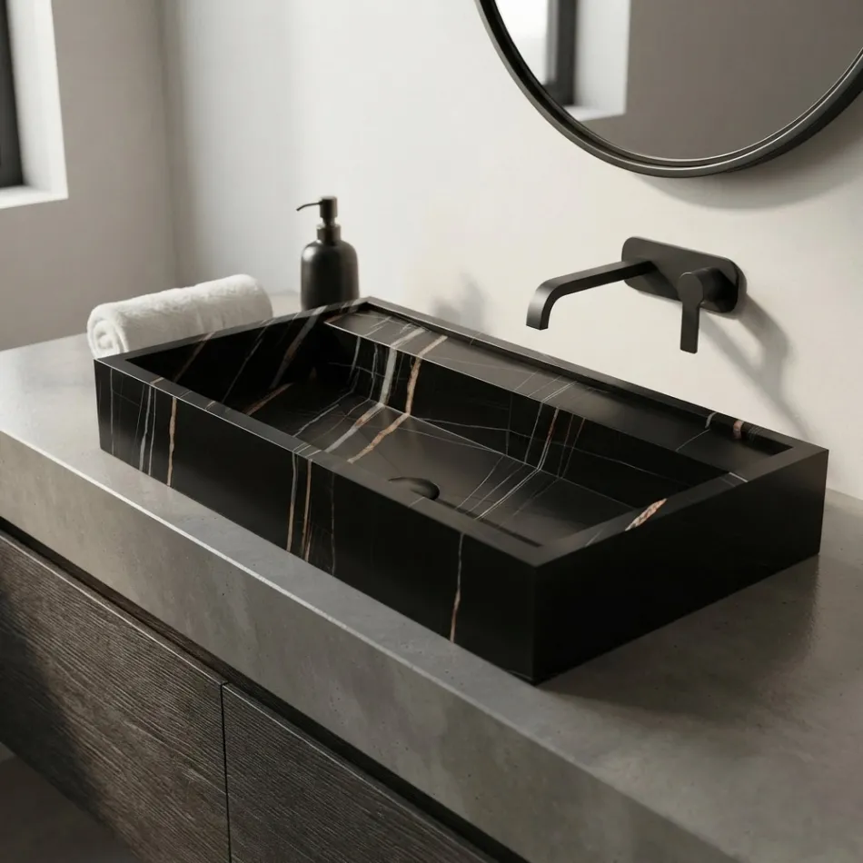 Lavabo à poser en grès cérame effet marbre, fabriqué en Italie - Cervia Viadurini