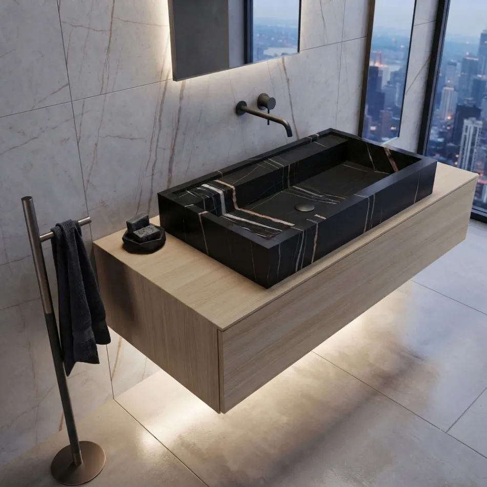 Lavabo à poser en grès cérame effet marbre, fabriqué en Italie - Cervia Viadurini